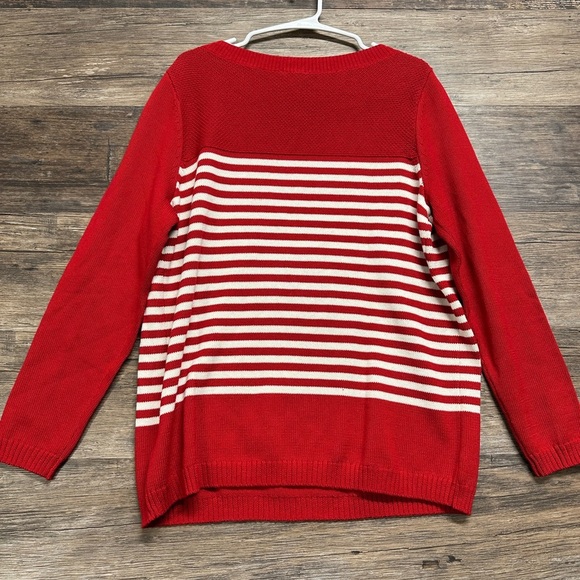 Talbots Red and White Crew Neck Sweater with Nautical Design - Picture 2 of 5